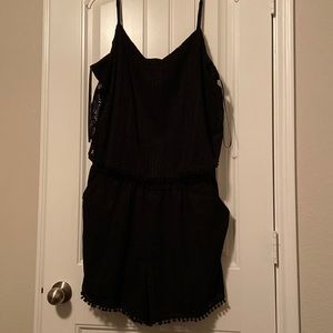 AMERICAN RAG CIE Romper Black Lace Adjustable Straps Short